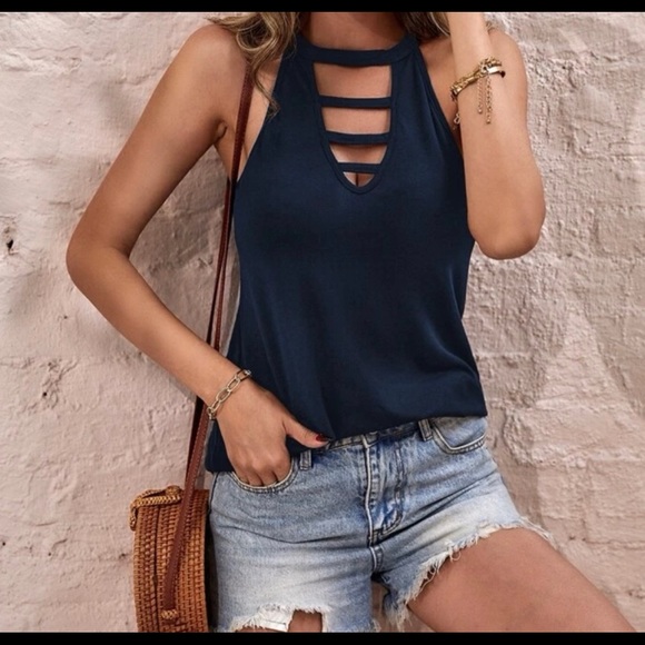 💢LAST ONE💢 soft navy blue cut out tank - Picture 3 of 3